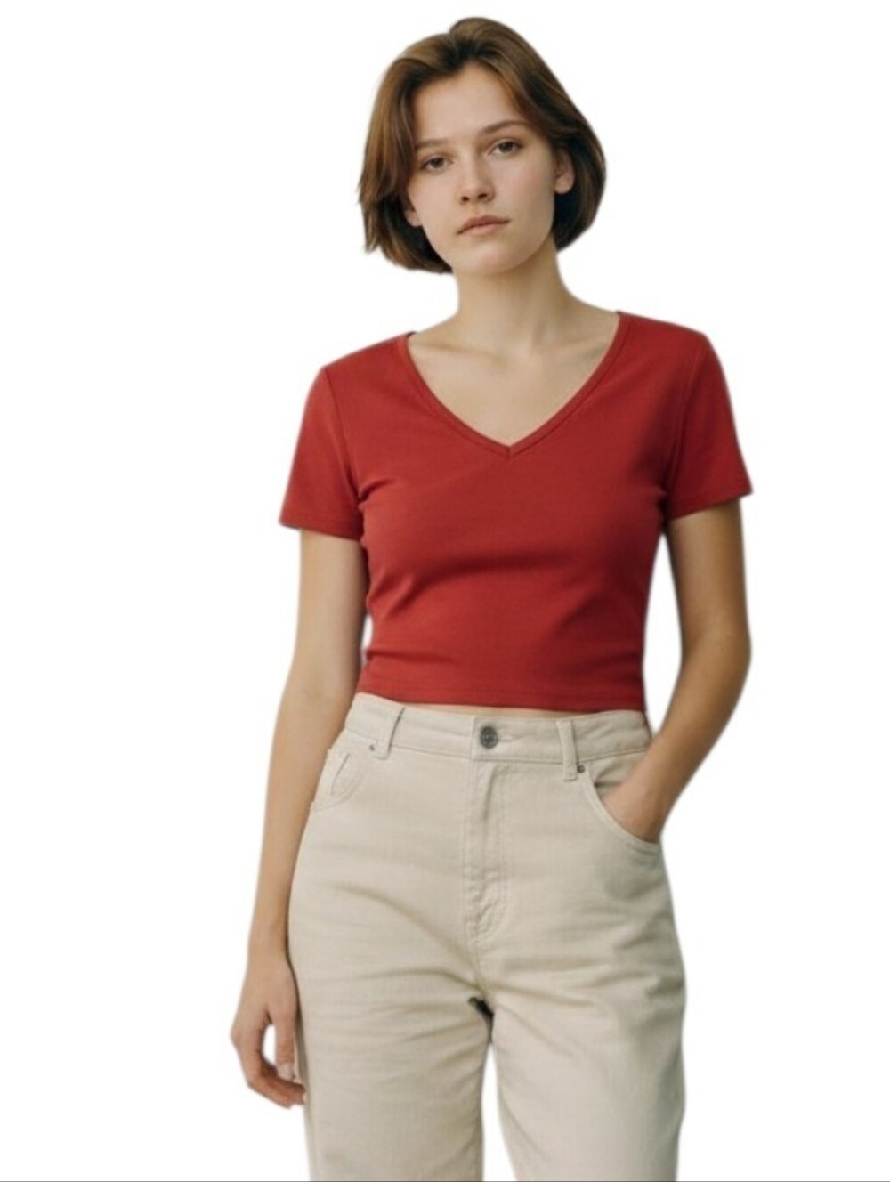 SO Faux Wrapped Tee red v-neck Juniors XL